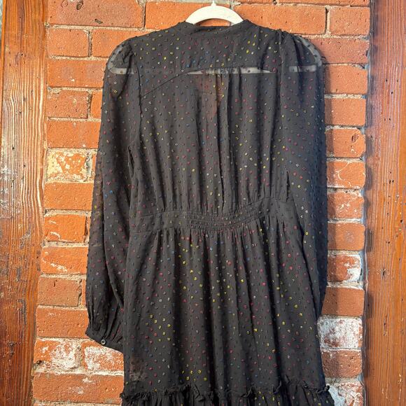 Anthropologie Audrey Clip Dot Black Rainbow Flecked Shirtdress 8 No Slip Sheer - Picture 11 of 13